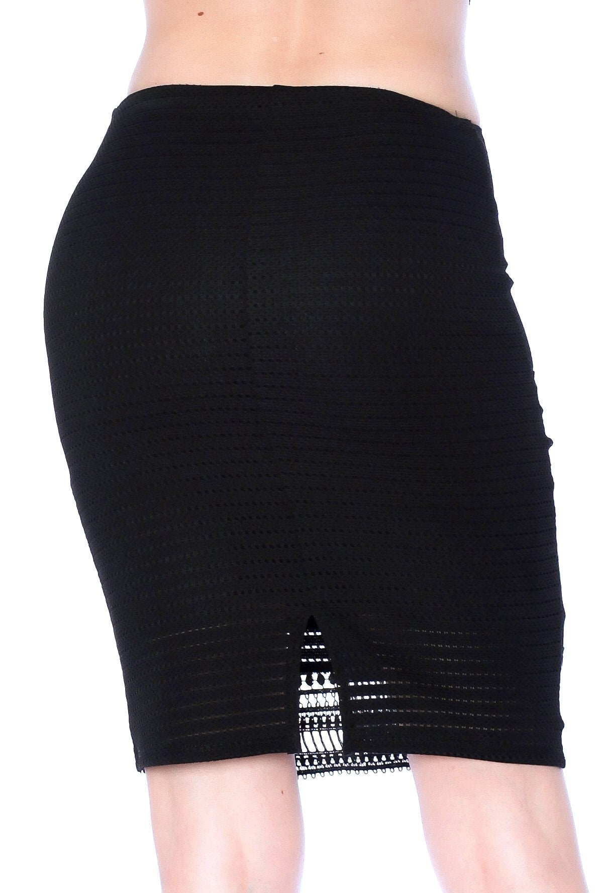 Crotchet knit Long Pencil Skirt with Slit on the back (Medium, Black)