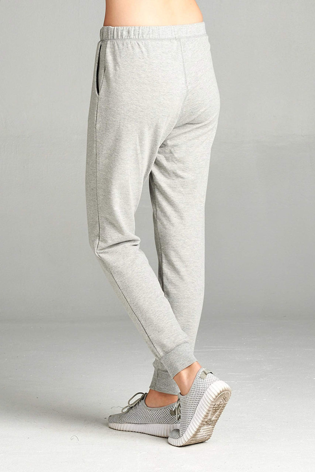 Khanomak Plain Long Drawstring Waist Front Pockets French Terry Joggers1