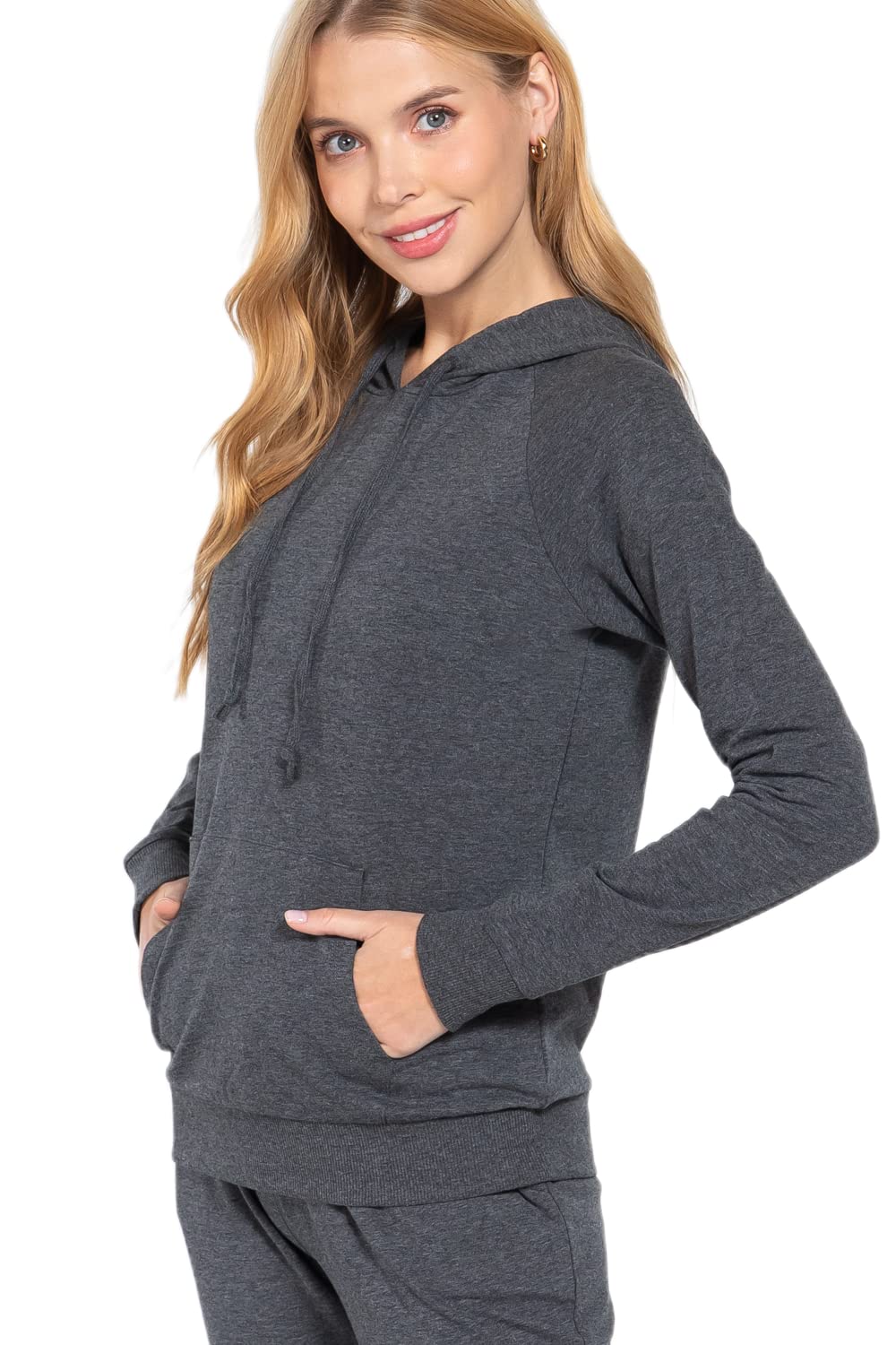 Khanomak Plain Casual Long Sleeve Pullover Drawstring Hoodie Kangaroo Front Pocket Sweatshirt