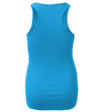 Women's Long Ribbed Rib Racerback Tank Top Cotton Stretch Quality Tunic Basic (Small, Turquoise Blue)