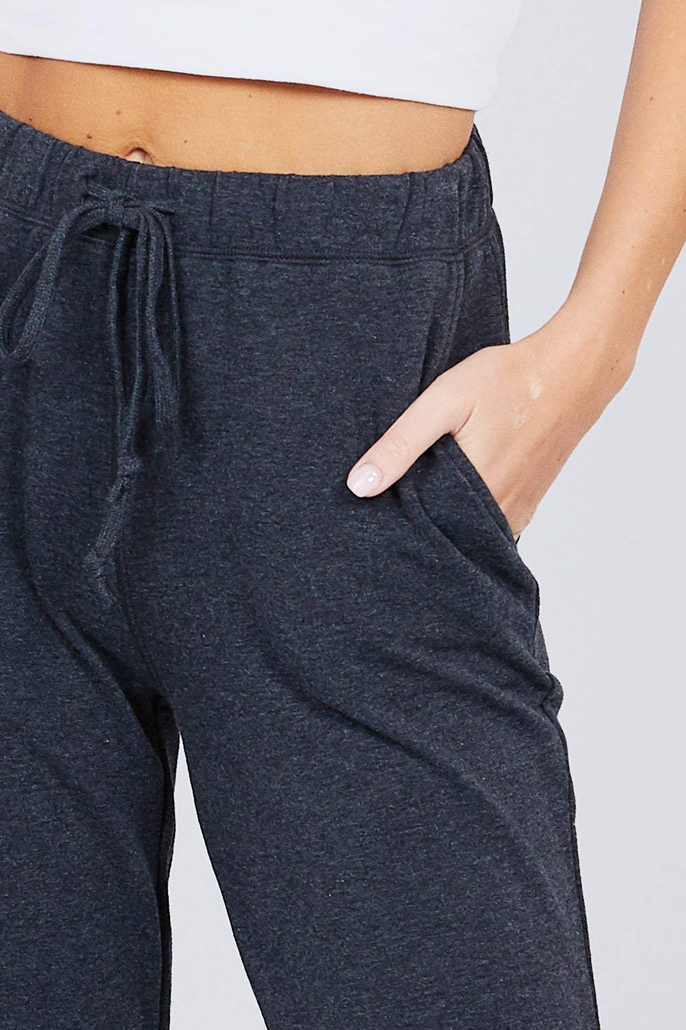 Khanomak Plain Long Drawstring Waist Front Pockets French Terry Joggers1