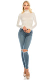 Women's Long Sleeve Thin Ribbed Turtleneck Soft Sweater Crop Top