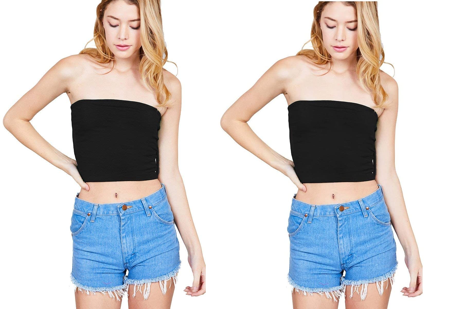 Khanomak Women's Tube Stretch Casual Cotton Bandeau Crop Top