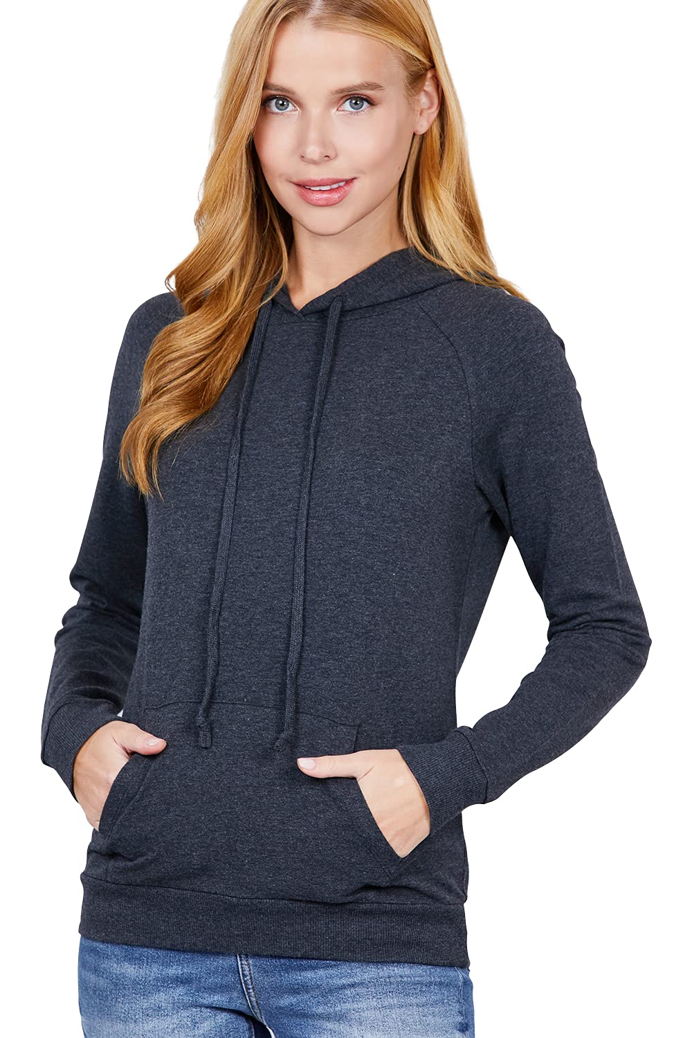 Khanomak Plain Casual Long Sleeve Pullover Drawstring Hoodie Kangaroo Front Pocket Sweatshirt