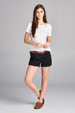 Women's Cotton Spandex Twill With Belt Cuffed Hem Shorts