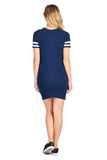 Double Stripe Short Sleeve Round Crew Neck Bodycon Midi Dress