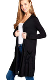 Khanomak Women's Long Sleeve Open Front Long Length Light Weight Cardigan