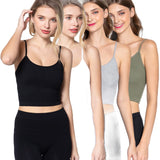Women's Round Neck Cami Ribbed Seamless Active Crop Top Black/White/Heather Grey/Olive, Pack of 4
