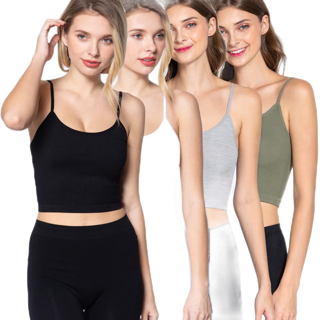 Women's Round Neck Cami Ribbed Seamless Active Crop Top