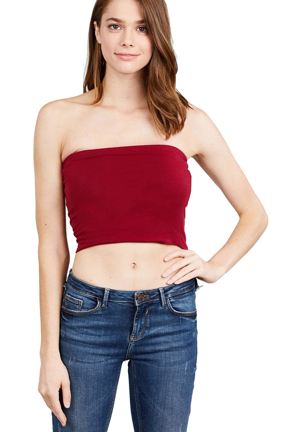 Khanomak Women's Tube Stretch Casual Cotton Bandeau Crop Top