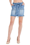 Women's Denim Stretch Basic Casual Self Tie Bodycon Mini Skirt