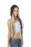 Hollywood Star Fashion Denim Jeans Vest With Color Knit Inside Button Up Cropped Juniors