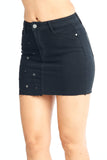 Women's Casual High-Rise Denim Jean Stretch Raw Cut Frayed Hem Studded Front Body Con Mini Skirt