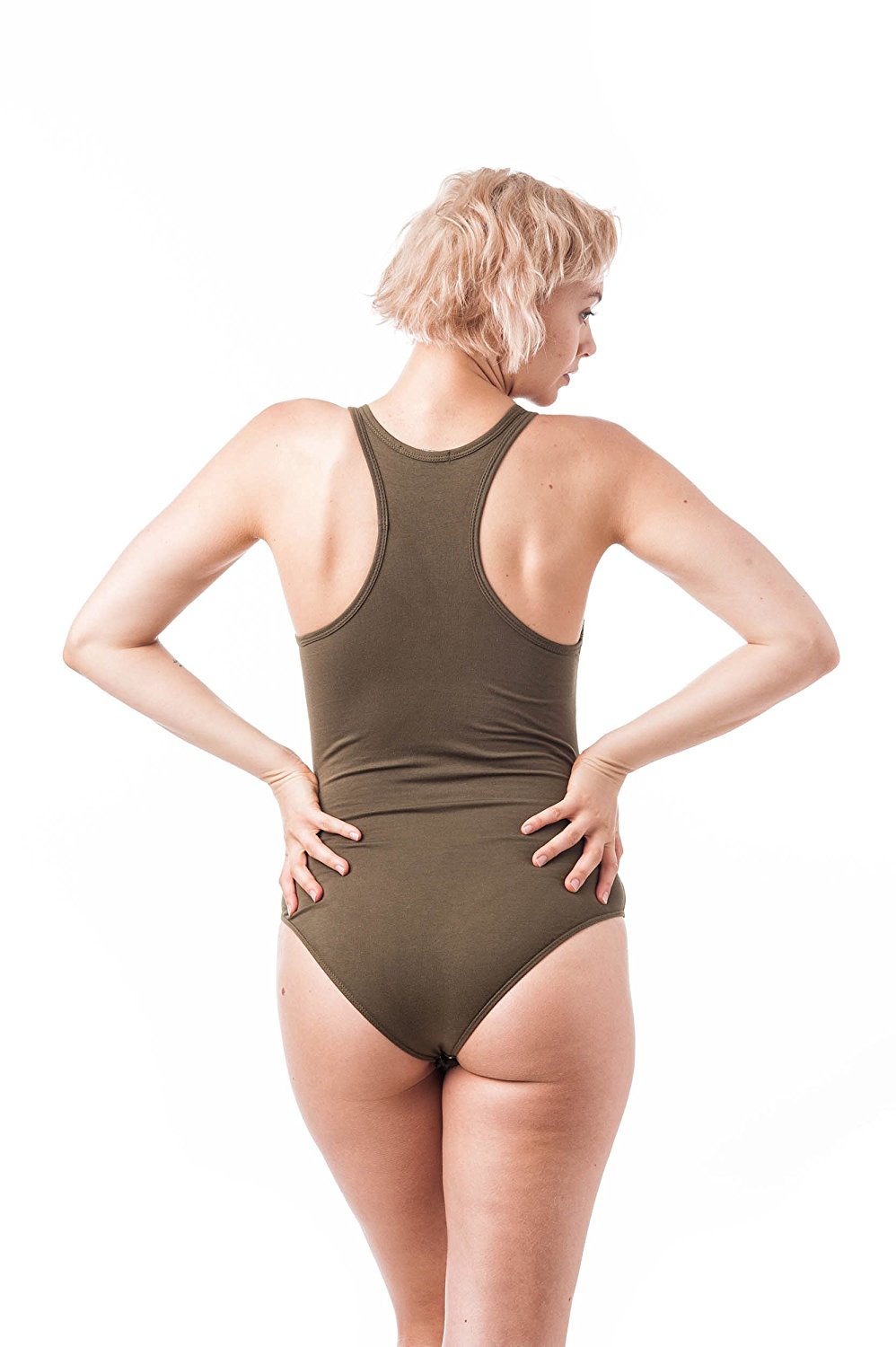 Sleeveless V Neck Solid Racer Back Snap Bottom Bodysuit