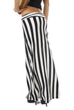 Long Striped Maxi Fold Over Waist Skirt