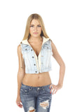 Hollywood Star Fashion Denim Jeans Vest With Color Knit Inside Button Up Cropped Juniors