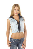 Hollywood Star Fashion Denim Jeans Vest With Color Knit Inside Button Up Cropped Juniors