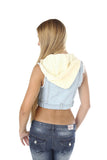 Hollywood Star Fashion Denim Jeans Vest With Color Knit Inside Button Up Cropped Juniors