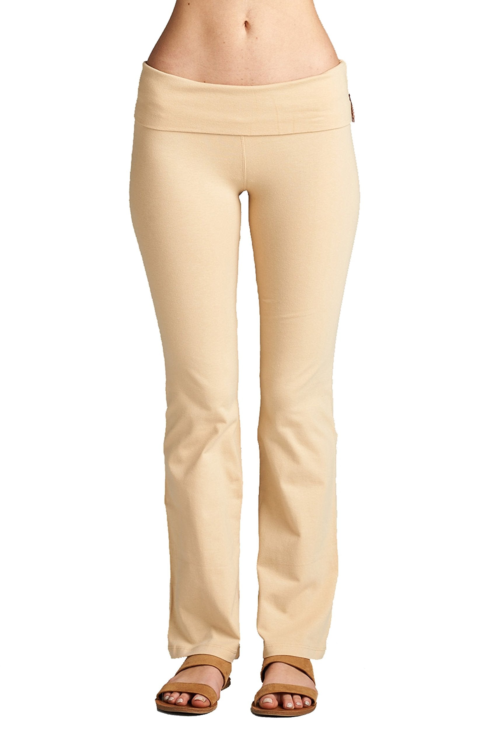 Hollywood Star Fashion Solid Foldover Solid Bootleg Flare Yoga Pants