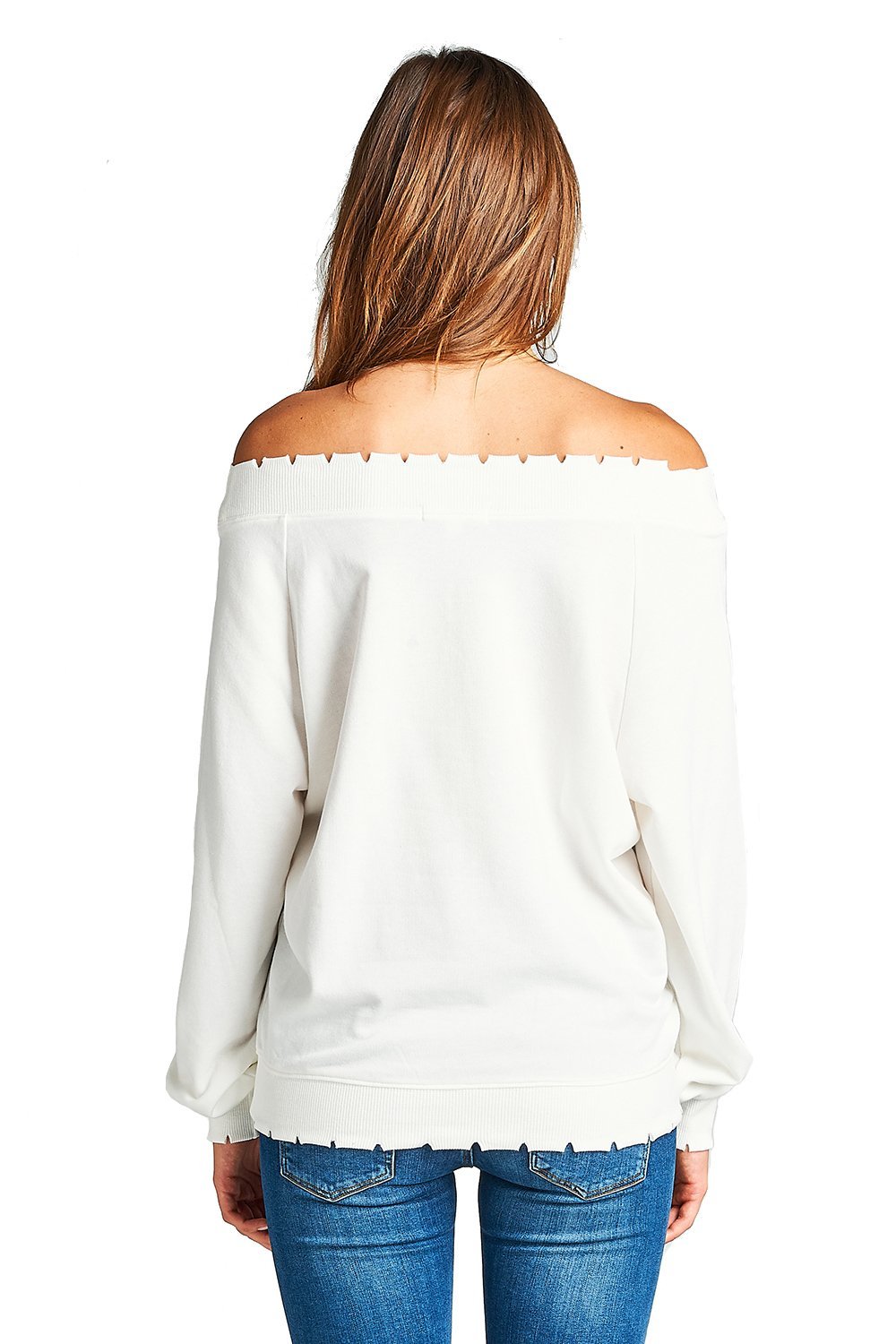 Khanomak Plain Oversized Long Sleeve Lightly Distressed Ribbed Hem Knit Pullover Sweater Top