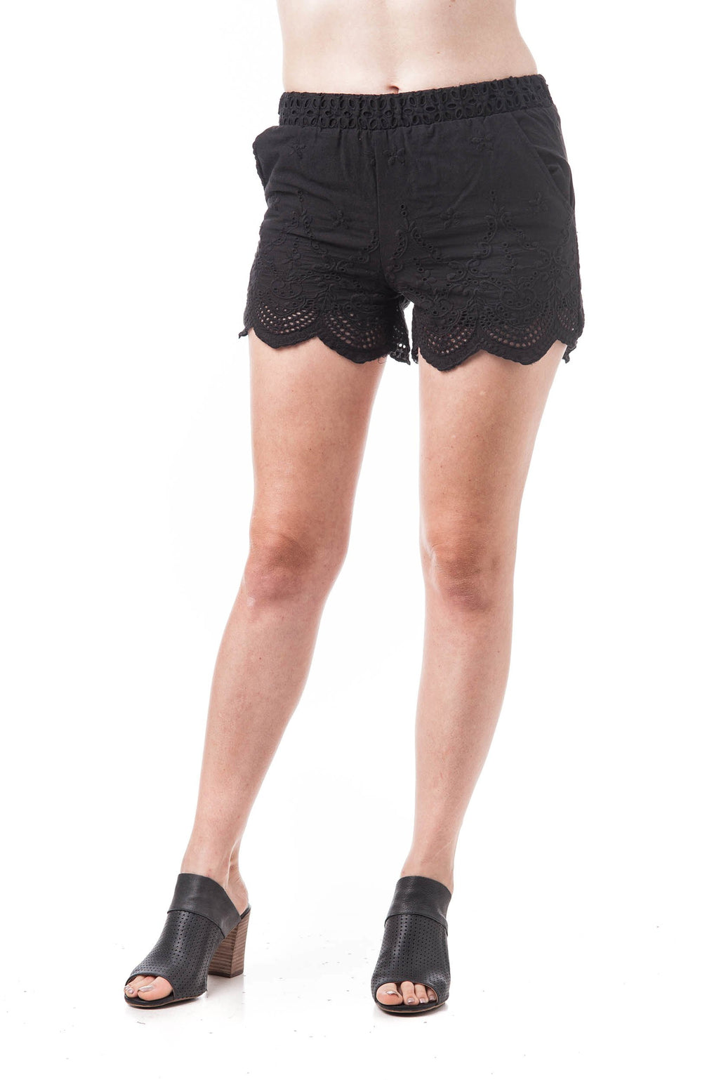 100% Cotton Crochet Lace Up Front Elastic Waist Shorts