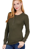 Women's Long Sleeves Henley Thermal Knit Top