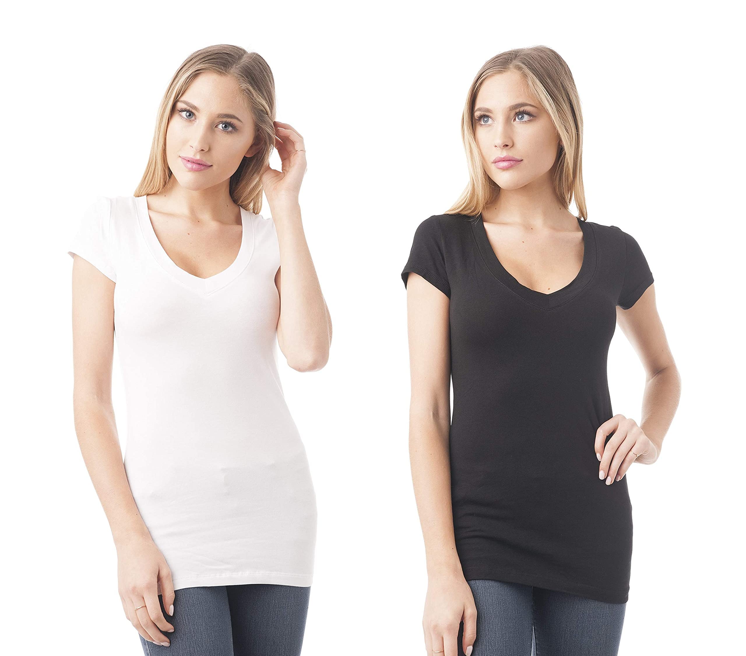 Khanomak Women's Short Sleeve V-Neck Casual Basic Plus Size Tee T-Shirt