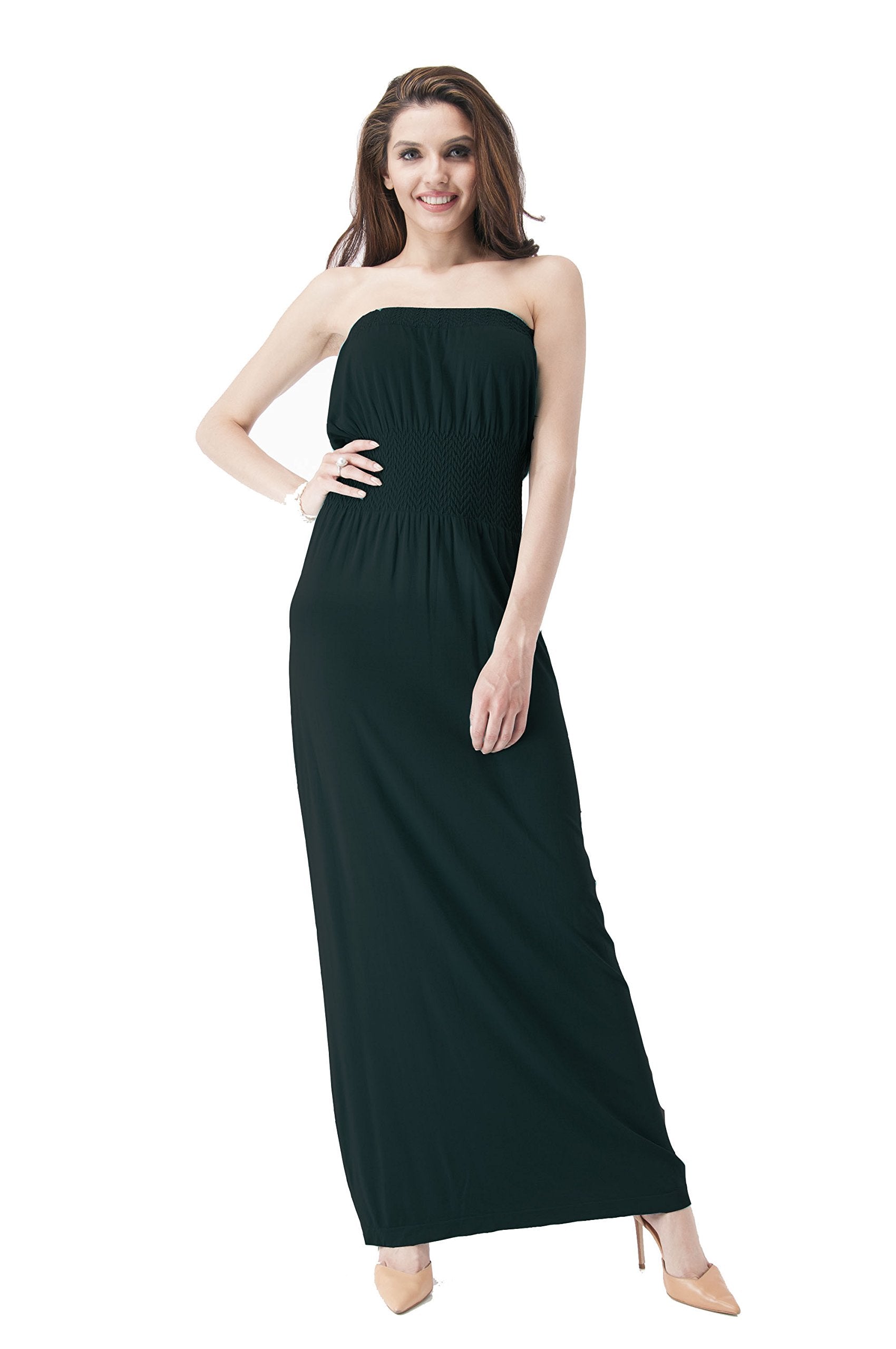 Hollywood Star Fashion Sleeveless Tube Top Smocked Seamless Maxi Dress