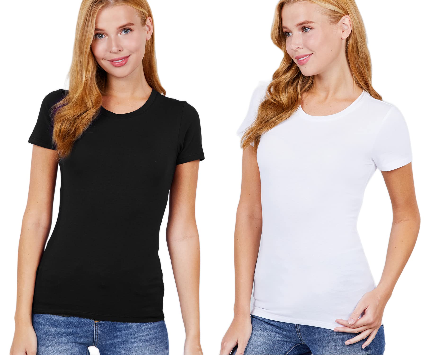 Khanomak Women's Short Sleeves Crew Neck Cotton Spandex Jersey Top