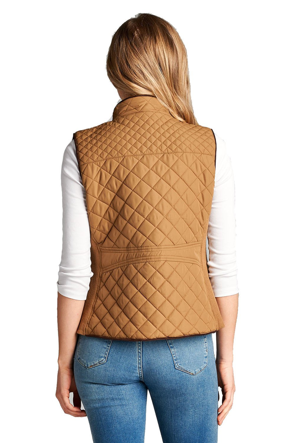 Women's Quilted Padding Vest With Suede Piping Details
