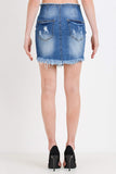 Women's High Rise Zip Button Front Frayed Hem Denim Mini Skirt
