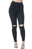 Khanomak Drawstring Spandex Stretchy Fitted Long Pants With Knee Slits Leggings