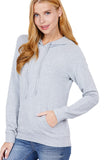 Khanomak Plain Casual Long Sleeve Pullover Drawstring Hoodie Kangaroo Front Pocket Sweatshirt