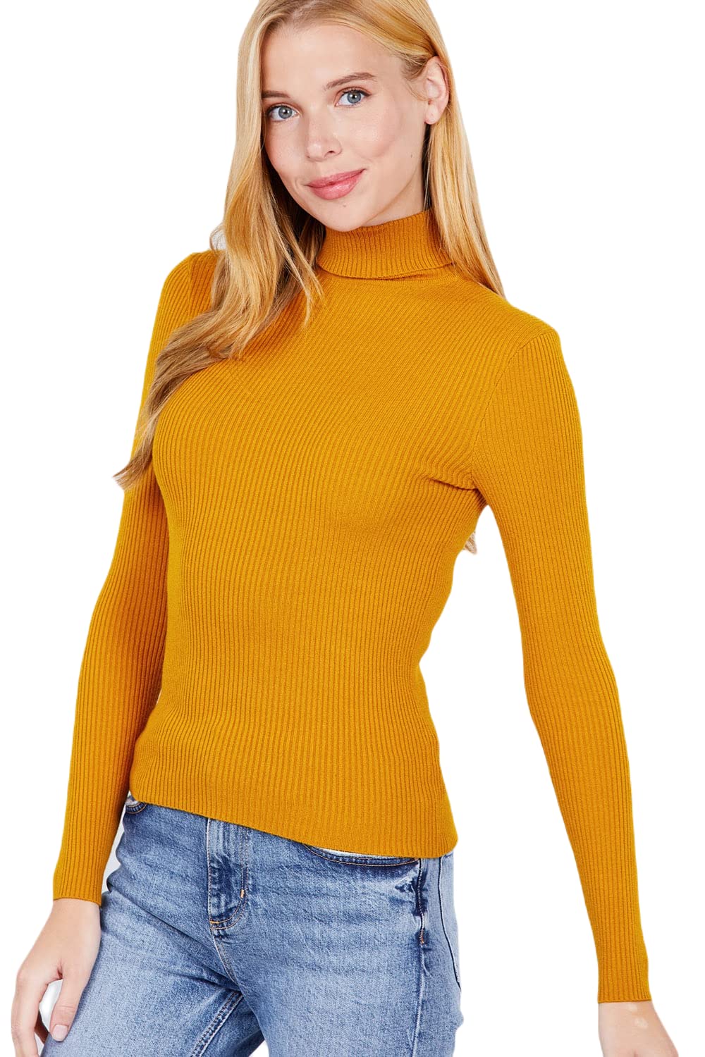 Women's Long Sleeve Turtle Neck Fitted Viscose Ribbed Sweater Cardigan