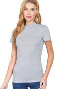 Khanomak Women's Short Sleeves Mock Neck Jersey Top Light Heather Grey Medium