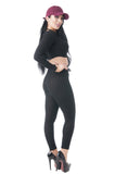 Long Sleeve Knit Ribbed Hoodie Crop Top & Leggings Set