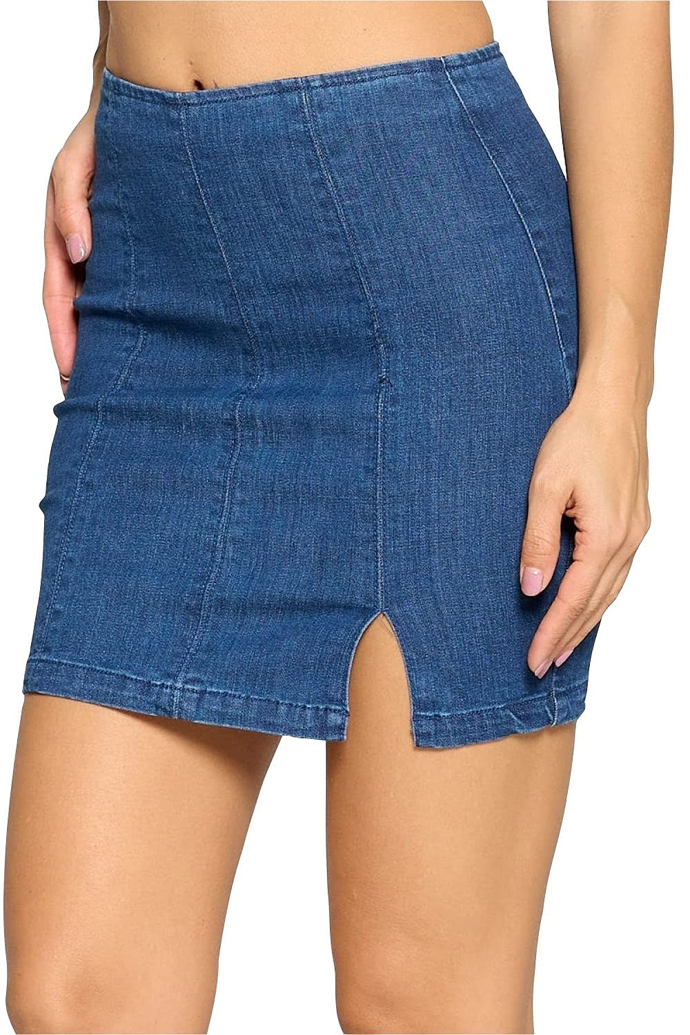 Women's Denim Side Slit Zipper Closure Mini Skirt