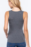 Womens- Sleeveless Ribbed Knit Scoop Neck Tank Top
