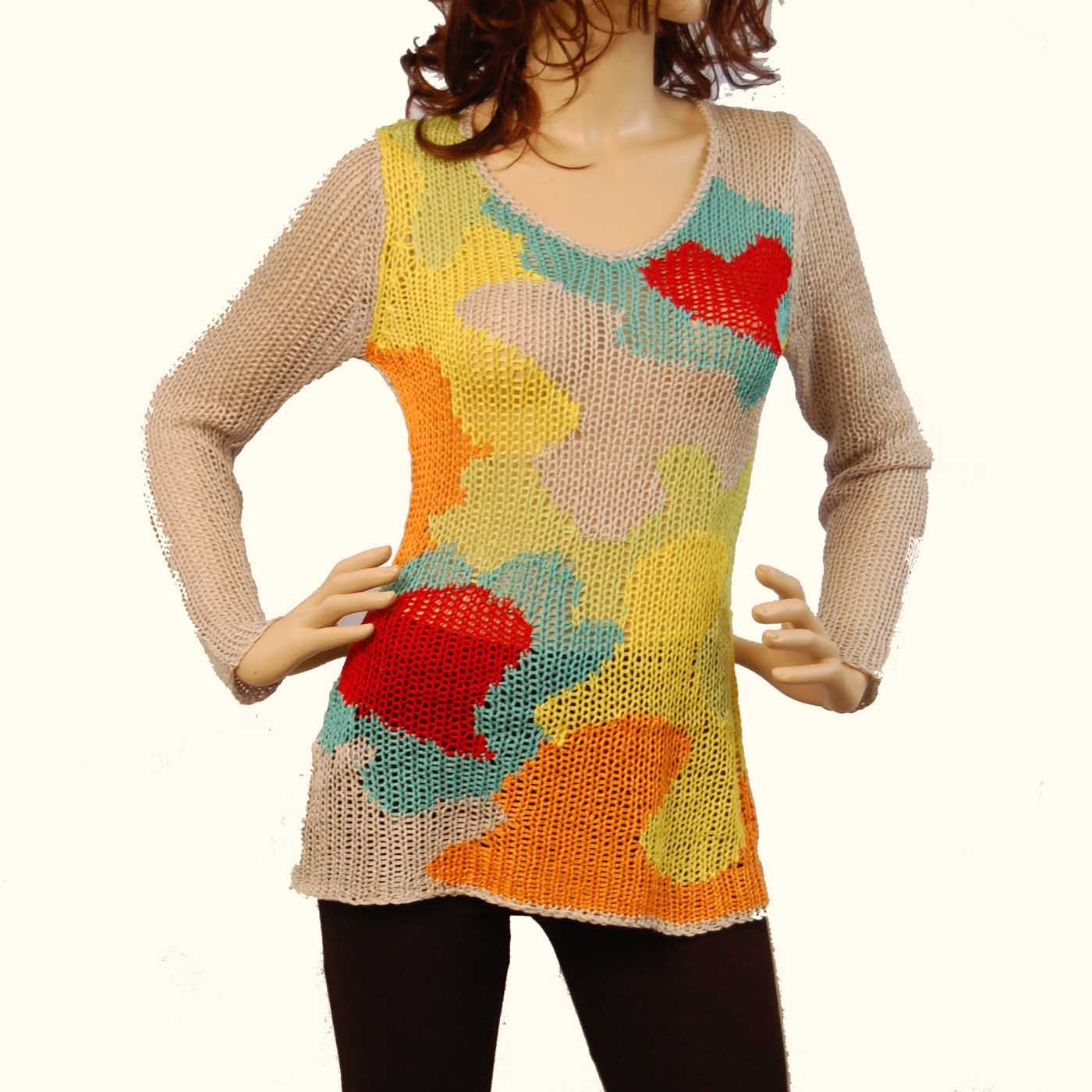 Women's Unique Long Sleeve Knit Sheer Top Blouse (Medium)