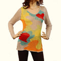 Women's Unique Long Sleeve Knit Sheer Top Blouse (Medium)
