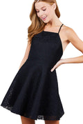 Khanomak Women's Mixed Lace Sleeveless Spaghetti Straps Backless Party Beach Fit & Flare Mini Dresses