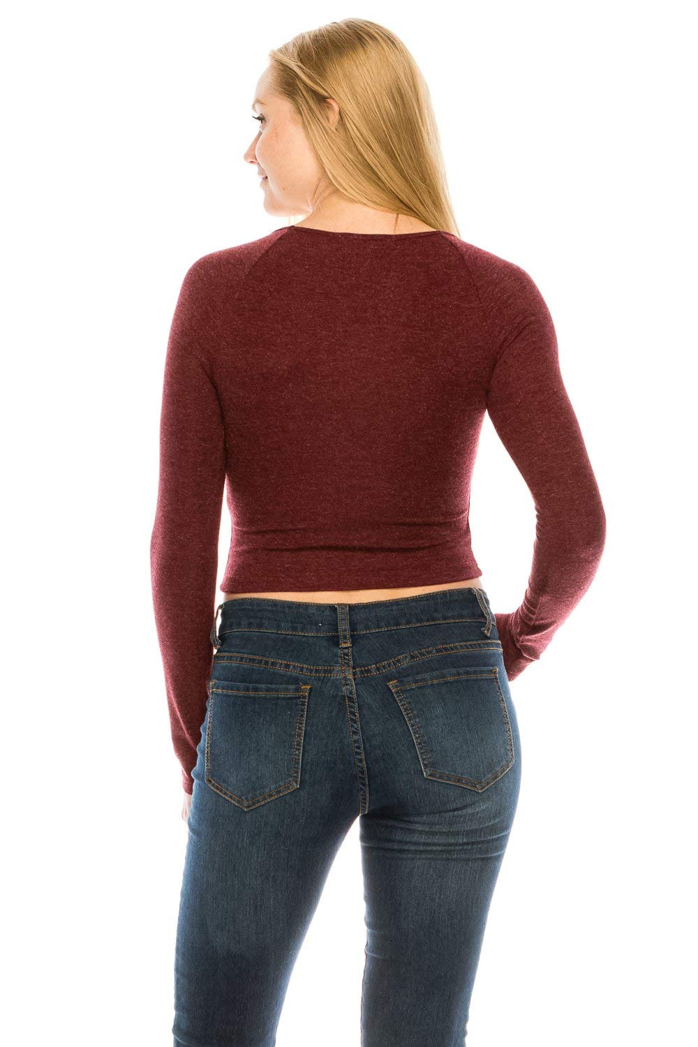 Women's Brushed  Knit Long Sleeve Scoop Neck Crop Top Sweater