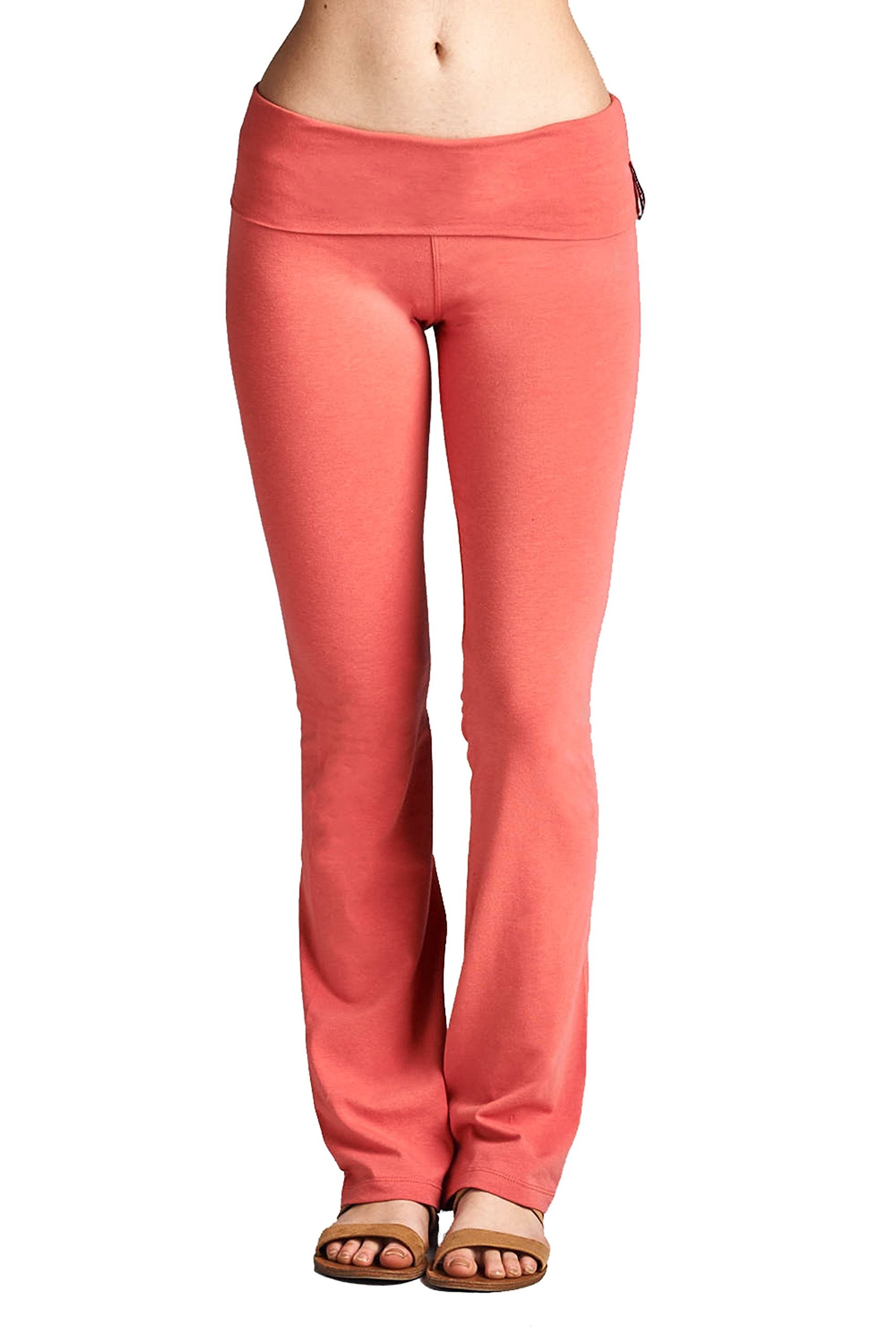 Hollywood Star Fashion Solid Foldover Solid Bootleg Flare Yoga Pants