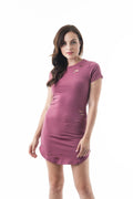 Short Sleeve Crew Neck Distressed Jersey Cotton Mini Bodycon Dress