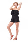 Double Ruffled Tube Top Crinkled Solid Romper