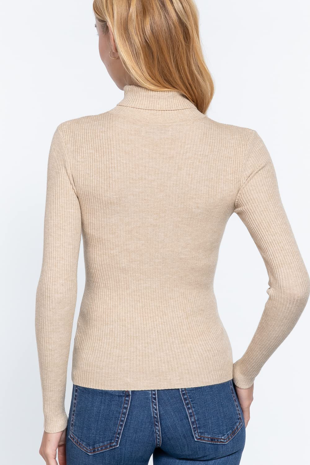 Women's Long Sleeve Turtle Neck Fitted Viscose Ribbed Sweater Cardigan