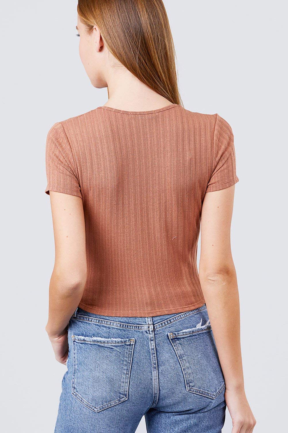 Women's Black Short Sleeve V-Neck Surplice Rib Knit Loose Casual Top - Small