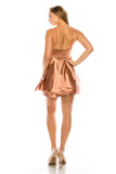 Women's Spaghetti Strap Heavy Satin Flare Cocktail V-Neck Homecoming Dress