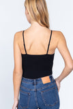Women's Women's Ribbed Seamless Buttoned Spaghetti Strapped Cami Bodysuit