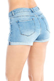 Women's Casual Cotton Mid-Rise Denim Distressed Cuffed Hem Jean Shorts